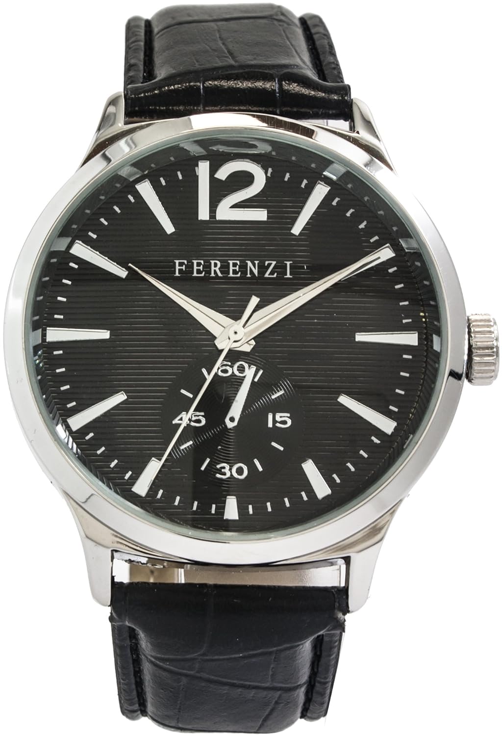 ferenzi 男式 大脸黑色压花鳄鱼图案手表 - fz14401